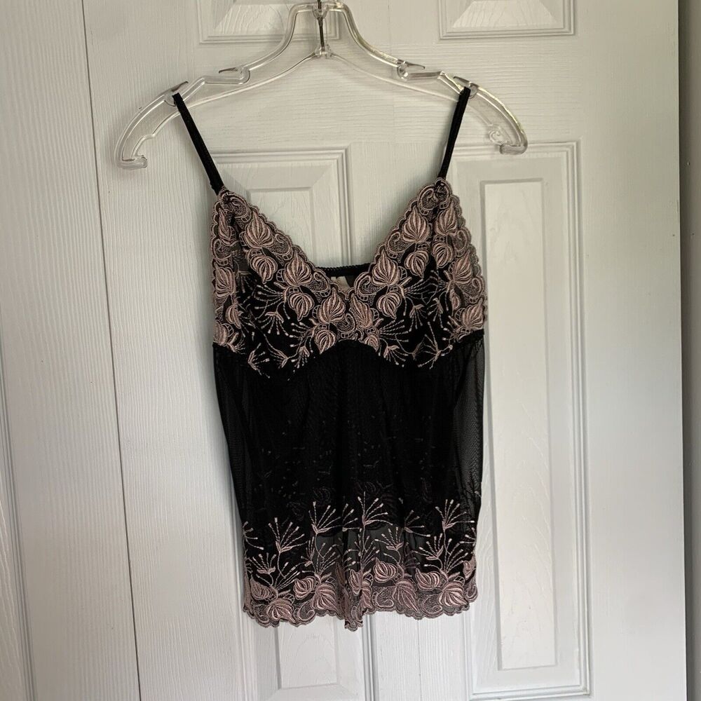 Cacique cami lingerie black lace sheer embroidered stretch 14/16 - Picture 10 of 16